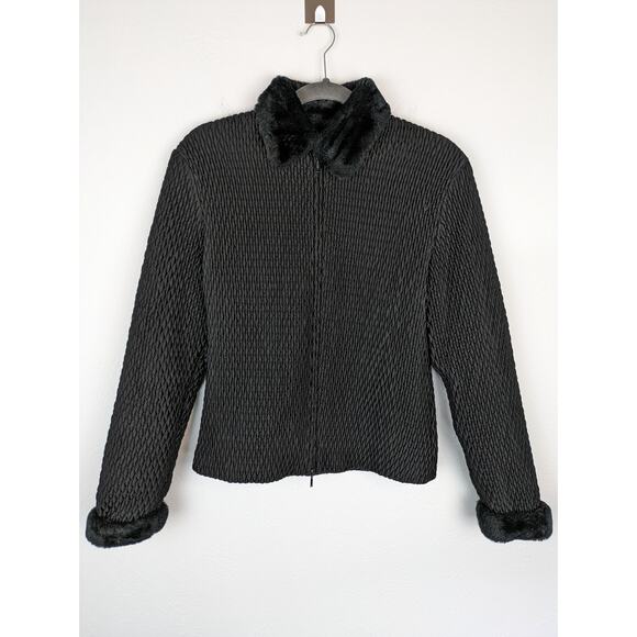Samuel Dong Jacket Quilted Faux Fur Mob Wife Vintage Designer Edgy Black Size S - Picture 1 of 10
